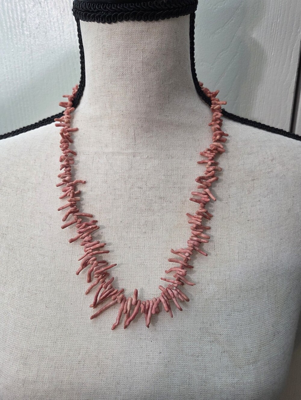 vtg natural pink salmon branch stick coral necklace 22in nautical coastal beachy